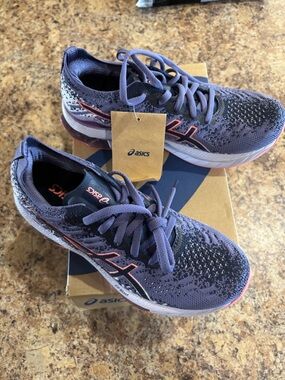 Asics Purple Knit Running Sneakers with Coral Accents